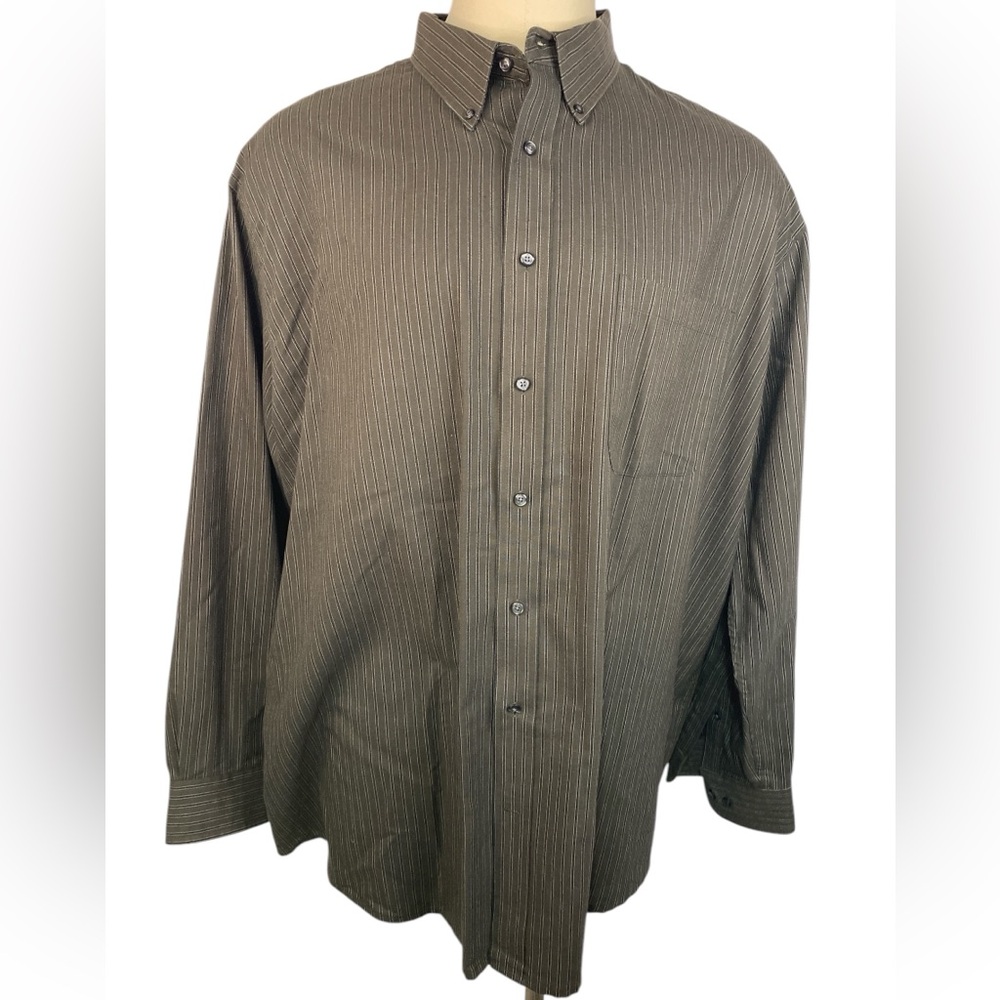 St. John’s Bay Green Striped Long Sleeve Button Up Shirt Men’s 3XL-Tall